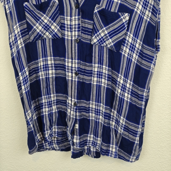 Rails Britt Midnight Cobalt Blue Plaid Rolled Short Sleeve Button Up Shirt LG - Picture 3 of 10